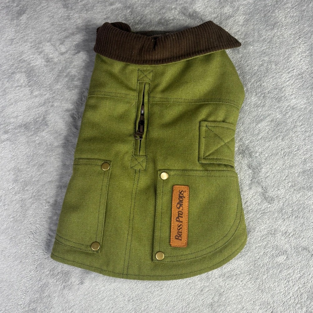 Bass‎ Pro Shops Dog Coat Small Green Canvas Plaid Lined Workwear Field Jacket